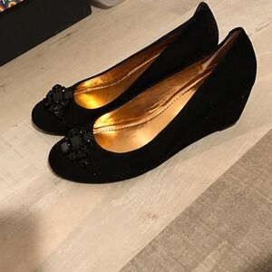 BCBG Black Wedge Shoes with Embellishments
